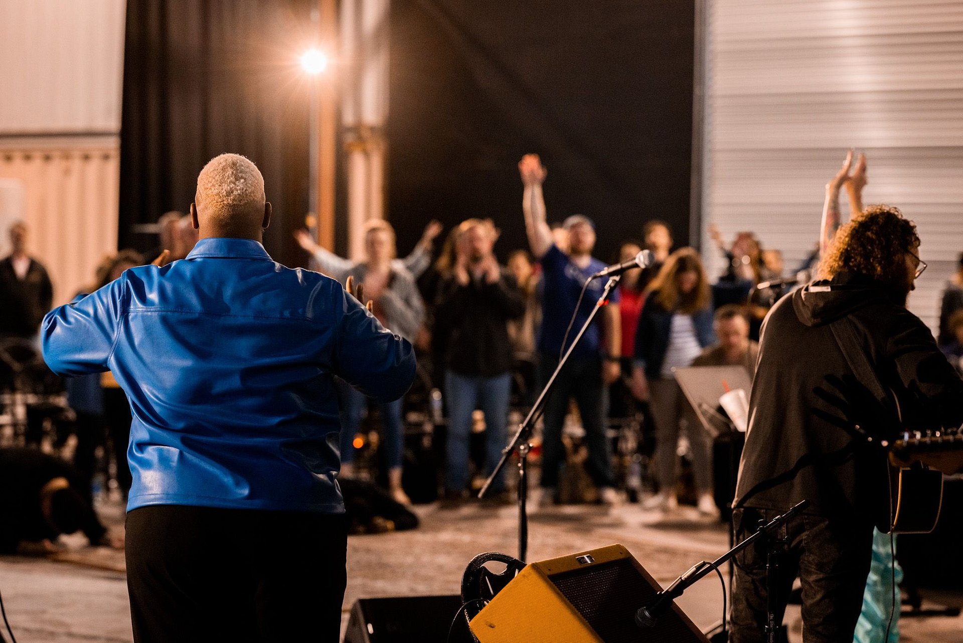 Worship crowd with raised hands